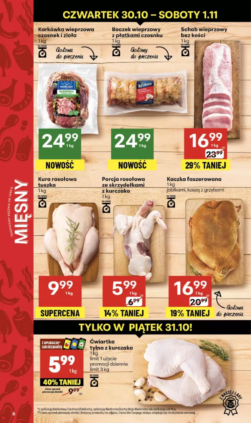 Gazetka promocyjna Delikatesy Centrum - Franczyza DC44 Czwartek - ważna 30.10 do 05.11.2025 - strona 6 - produkty: Boczek, Boczek wieprzowy, Czosnek, Dron, Fa, Jabłka, Kaczka, Kaczka faszerowana, Karkówka wieprzowa, Kurczak, Piec, Por, Rum, Schab wieprzowy, Tusz