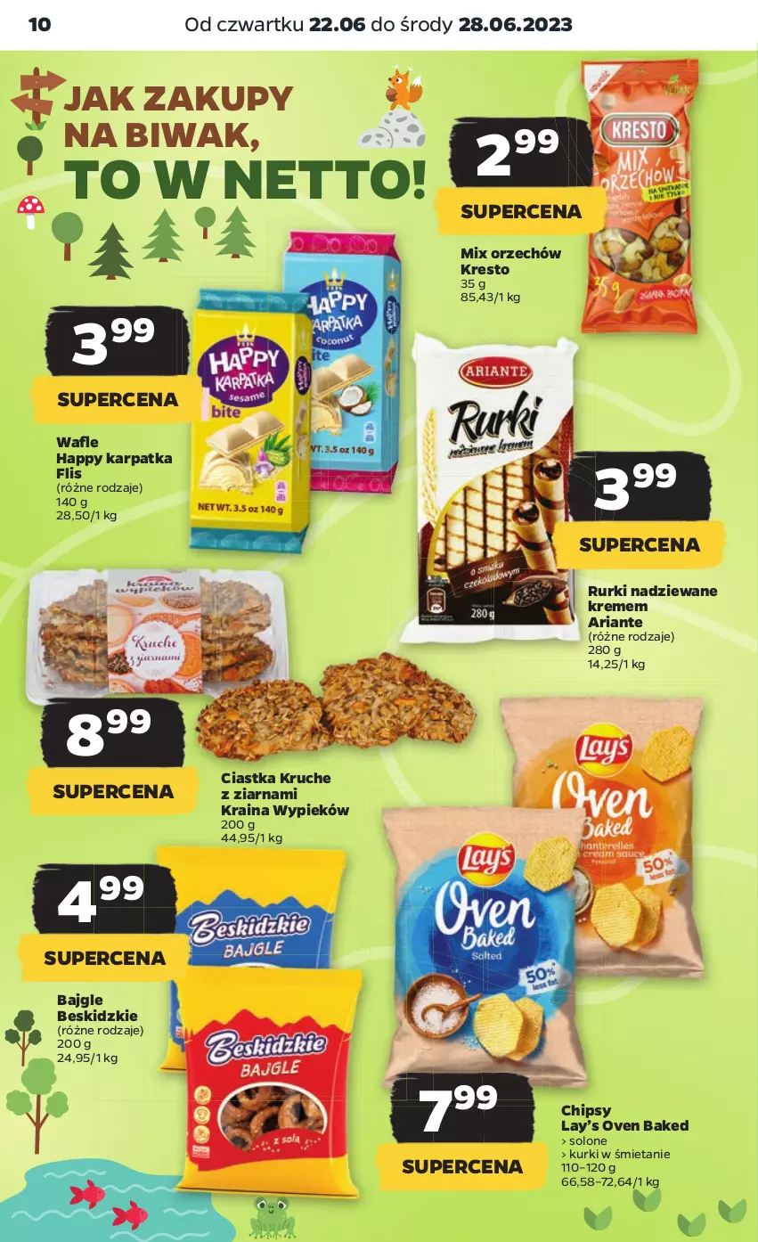 Gazetka promocyjna Netto - Artykuły spożywcze - ważna 22.06 do 28.06.2023 - strona 10 - produkty: Bajgle, Beskidzki, Chipsy, Ciastka, Karp, Lay’s, Rurki, Wafle