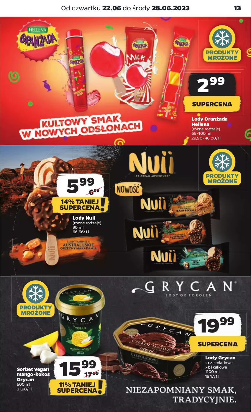 Gazetka promocyjna Netto - Artykuły spożywcze - ważna 22.06 do 28.06.2023 - strona 13 - produkty: Gry, Hellena, Kokos, Lody, Mango, Oranżada, Produkty mrożone