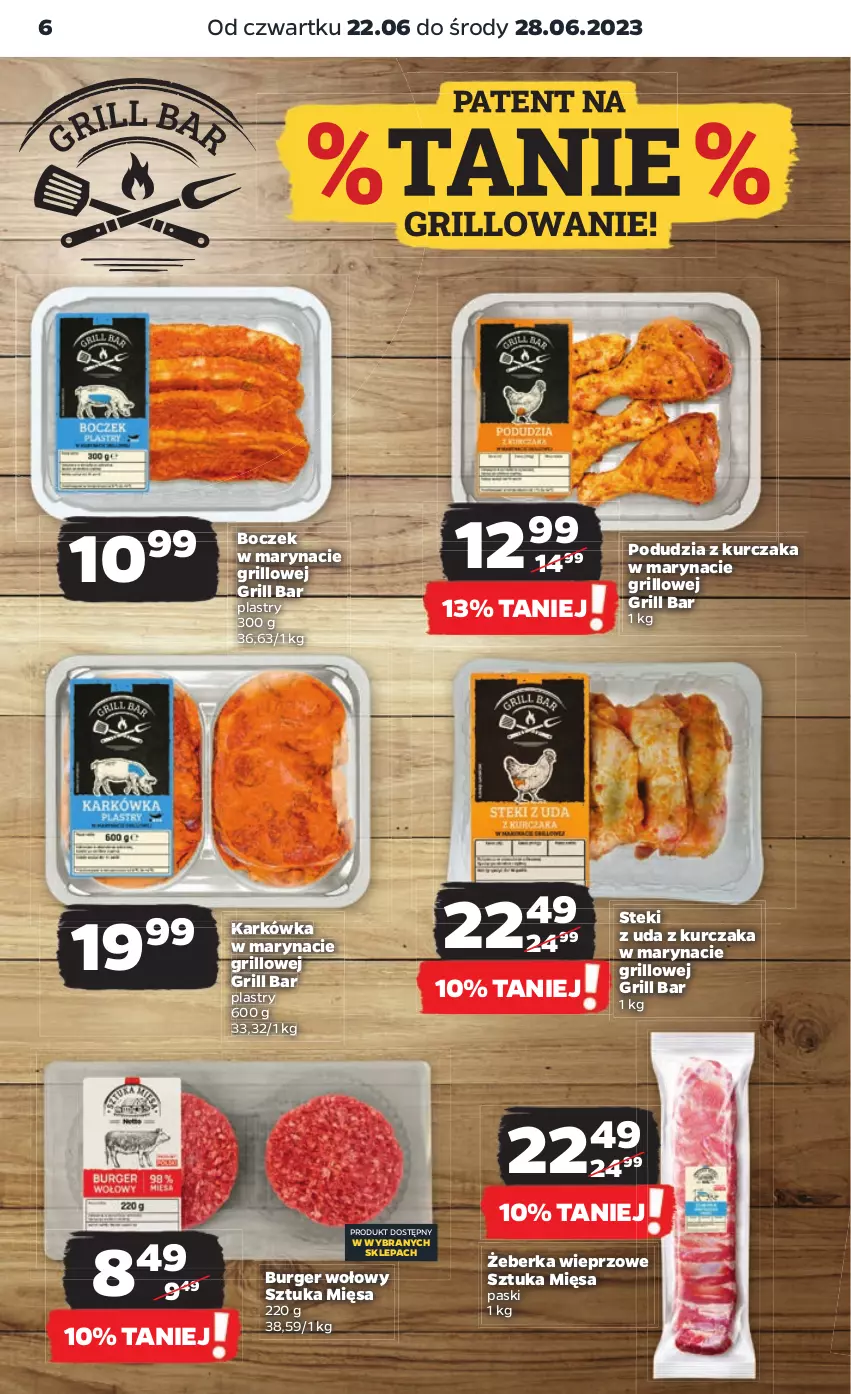 Gazetka promocyjna Netto - Artykuły spożywcze - ważna 22.06 do 28.06.2023 - strona 6 - produkty: Boczek, Burger, Grill, Kurczak, Stek