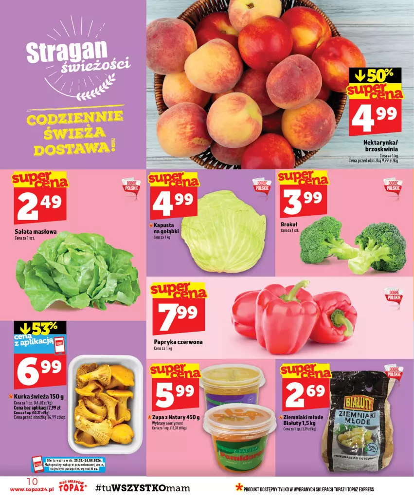 Gazetka promocyjna Topaz - Gazetka - ważna 20.08 do 26.08.2026 - strona 10 - produkty: Masło, Nektar, Nektarynka, Papryka, Papryka czerwona, Sałat, Sałata masłowa, Top, Ziemniaki, Zupa
