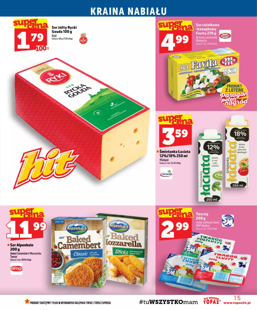 Gazetka promocyjna Topaz - Gazetka - ważna 20.08 do 26.08.2026 - strona 15 - produkty: Camembert, Gouda, Mozzarella, Ser, Top
