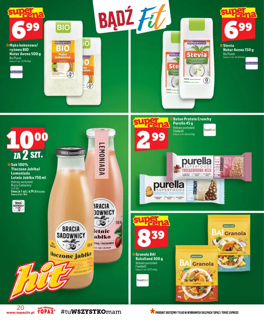 Gazetka promocyjna Topaz - Gazetka - ważna 20.08 do 26.08.2026 - strona 20 - produkty: Ba!, Bakalland, Baton, Gra, Granola, Kokos, Lemoniada, Mąka, Pur, Ryż, Sok, Top