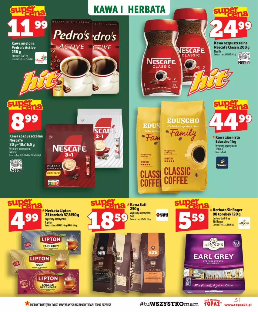 Gazetka promocyjna Topaz - Gazetka - ważna 20.08 do 26.08.2026 - strona 31 - produkty: Herbata, Kawa, Lipton, Tchibo, Top