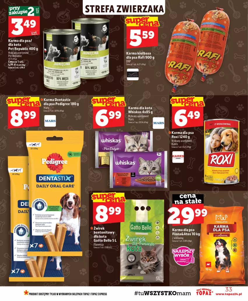 Gazetka promocyjna Topaz - Gazetka - ważna 20.08 do 26.08.2026 - strona 33 - produkty: Bell, Kiełbasa, Mars, Pedigree, Top, Whiskas