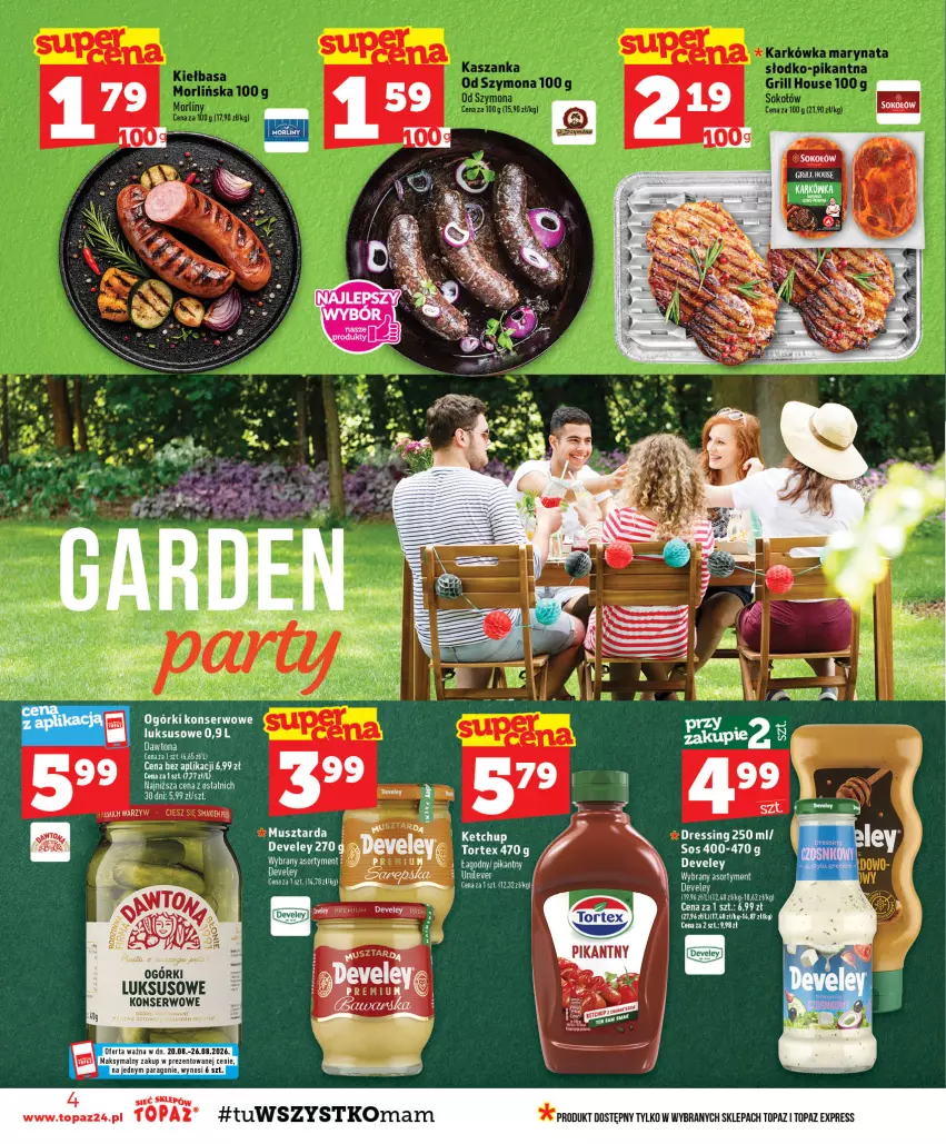 Gazetka promocyjna Topaz - Gazetka - ważna 20.08 do 26.08.2026 - strona 4 - produkty: Dres, Grill, Mus, Musztarda, Ogórki konserwowe, Ser, Sos, Top