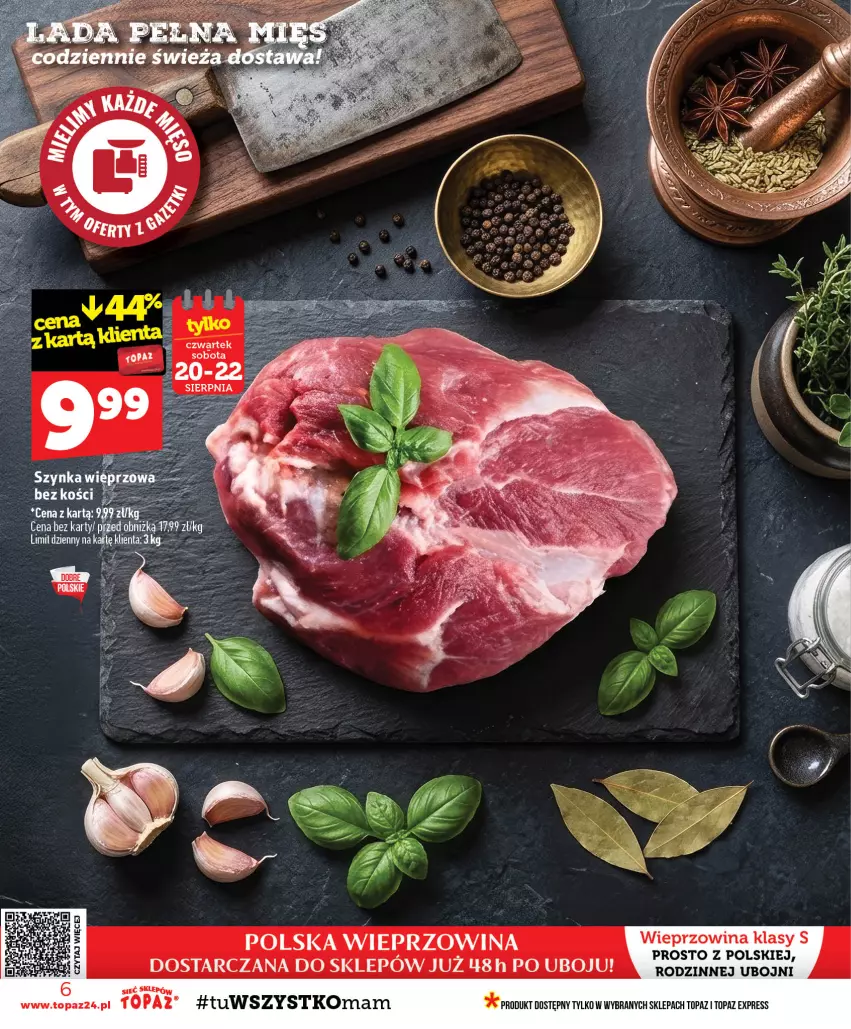 Gazetka promocyjna Topaz - Gazetka - ważna 20.08 do 26.08.2026 - strona 6 - produkty: Szynka, Wieprzowina