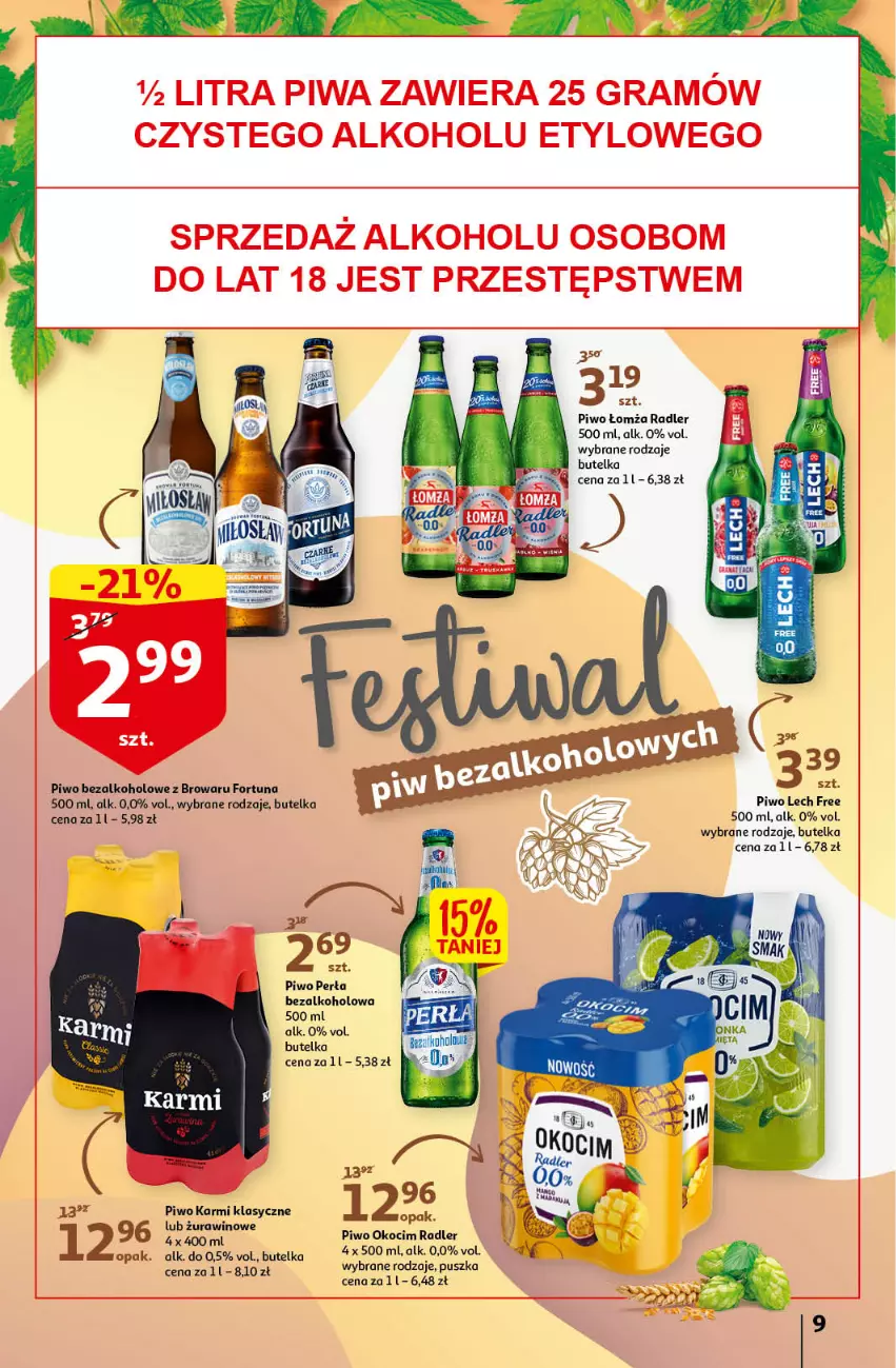 Gazetka promocyjna Auchan - przeNISKIE CENY PRZEwybór letnich napojów Hipermarkety - ważna 17.06 do 22.06.2022 - strona 9 - produkty: Fortuna, Gra, Karmi, Koc, Okocim, Perła, Piwa, Piwo, Radler, Wino