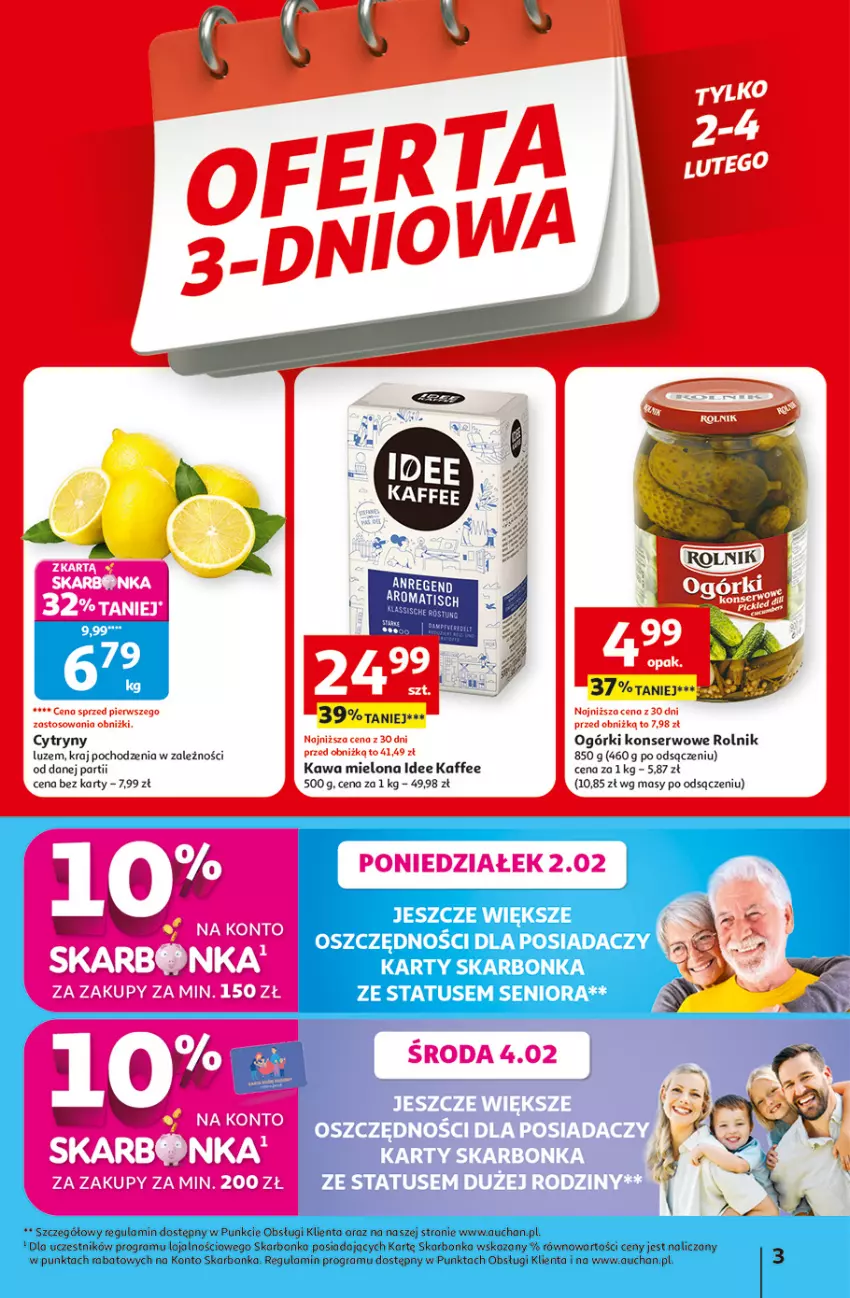 Gazetka promocyjna Auchan - Gazetka 30 Lat Hipermarket Auchan - ważna 29.01 do 04.02.2026 - strona 3 - produkty: Cytryny, Kawa, Kawa mielona, Ogórki konserwowe, Rolnik, Ser