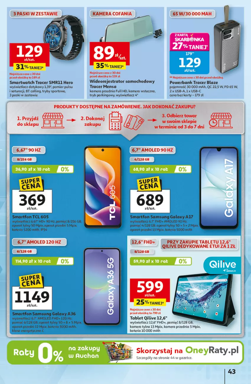 Gazetka promocyjna Auchan - Gazetka 30 Lat Hipermarket Auchan - ważna 29.01 do 04.02.2026 - strona 44 - produkty: Acer, Amol, Bateria, Fa, Gala, Kamera, Por, Powerbank, Samsung, Smartfon, Smartwatch, Sport, Tablet, Wideorejestrator