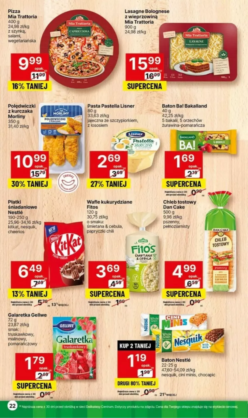 Gazetka promocyjna Delikatesy Centrum - ważna 09.11 do 15.11.2023 - strona 15 - produkty: Ba!, Bakalland, Baton, Cebula, Cheerios, Chleb, Chleb tostowy, Cini Minis, Dan Cake, Danio, Gala, Galaretka, Kurczak, Lasagne, Lasagne bolognese, Lisner, Morliny, Nesquik, Pastella, Pizza, Salami, Sos, Wafle