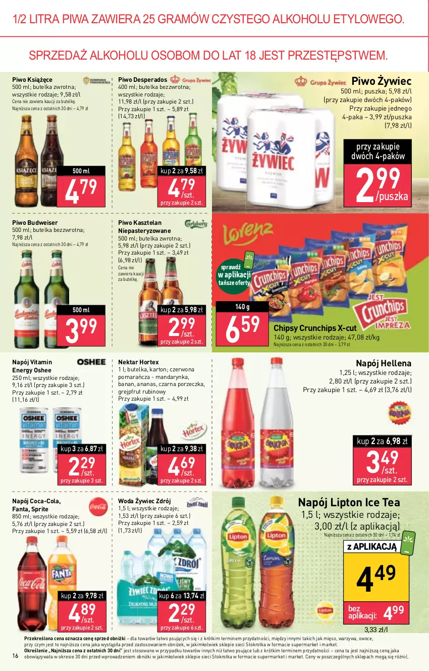 Gazetka promocyjna Stokrotka - Supermarket - ważna 25.05 do 31.05.2023 - strona 18 - produkty: Ananas, Chipsy, Coca-Cola, Crunchips, Desperados, Fa, Fanta, Gra, Grejpfrut, Hellena, Hortex, Ice tea, Kasztelan, Książęce, Lipton, Mięso, Napój, Nektar, Oshee, Owoce, Piwa, Piwo, Por, Rubin, Ser, Sprite, Warzywa, Woda