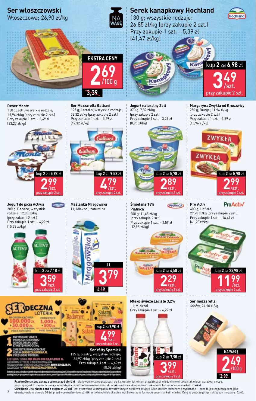 Gazetka promocyjna Stokrotka - Supermarket - ważna 25.05 do 31.05.2023 - strona 4 - produkty: Activia, Danone, Deser, Galbani, Hochland, Jogurt, Jogurt naturalny, Margaryna, Maślanka, Mięso, Mleko, Monte, Mozzarella, Owoce, Piątnica, Ser, Serek, Serek kanapkowy, Warzywa, Włoszczowski, Zott