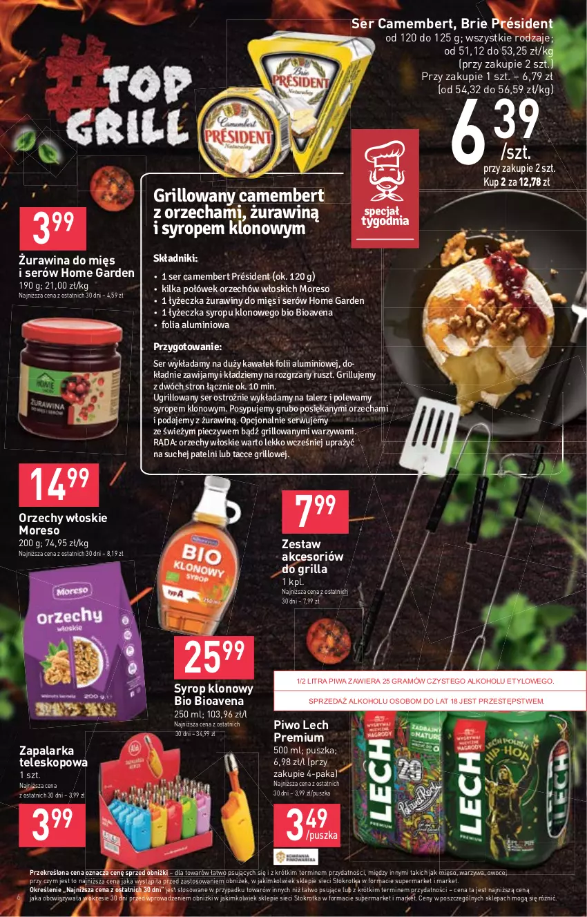 Gazetka promocyjna Stokrotka - Supermarket - ważna 25.05 do 31.05.2023 - strona 8 - produkty: Brie, Camembert, Folia aluminiowa, Gra, Grill, Kawa, Lech Premium, Mięso, Orzechy włoskie, Owoce, Piec, Piwa, Piwo, Président, Ser, Syrop, Talerz, Teleskop, Wałek, Warzywa, Zapalarka