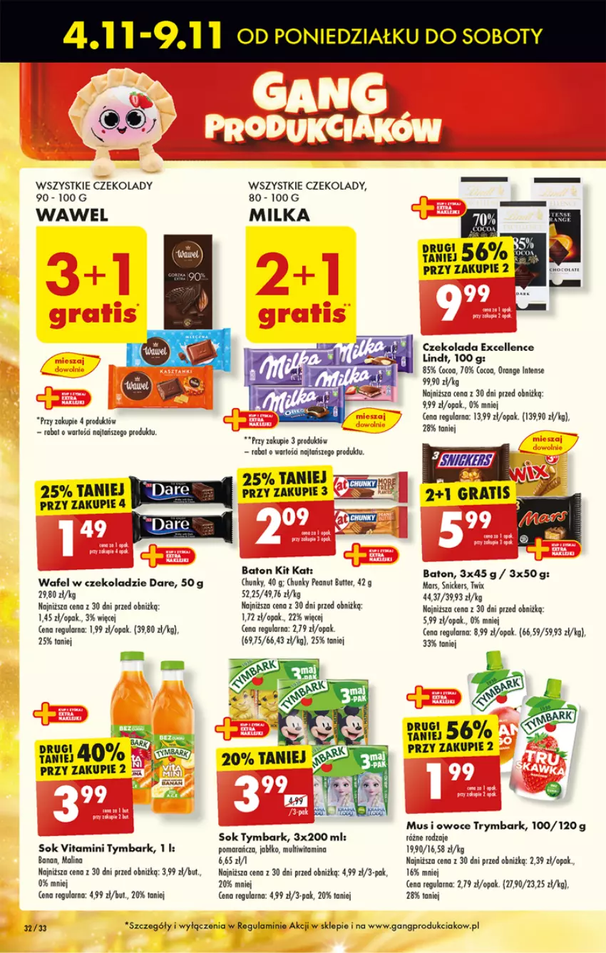 Gazetka promocyjna Biedronka - Od poniedzialku - ważna 04.11 do 09.11.2024 - strona 36 - produkty: Baton, Czekolada, Kit Kat, Lindt, Mars, Milka, Mus, Owoce, Sok, Tymbark, Wawel