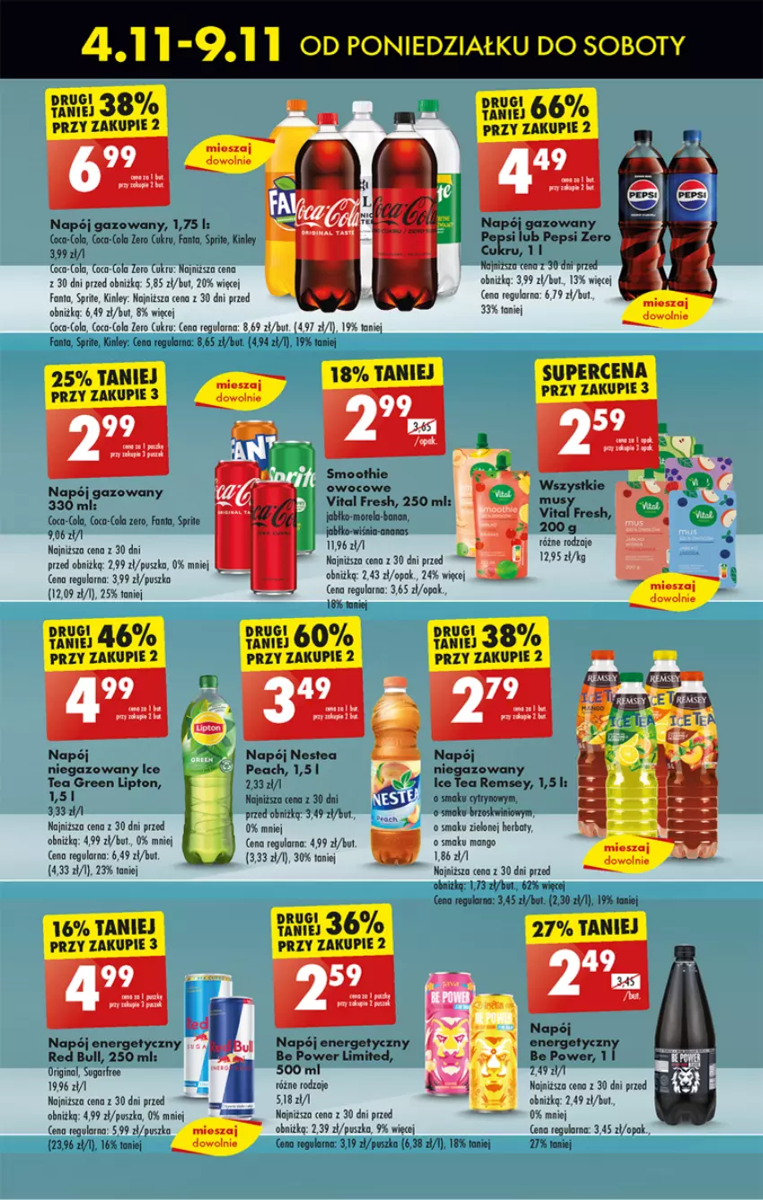 Gazetka promocyjna Biedronka - Od poniedzialku - ważna 04.11 do 09.11.2024 - strona 53 - produkty: Ananas, Coca-Cola, Fa, Fanta, Gin, Lipton, Mango, Morela, Napój, Napój energetyczny, Napój gazowany, Napój niegazowany, Napoje, Nestea, Pepsi, Red Bull, Sprite