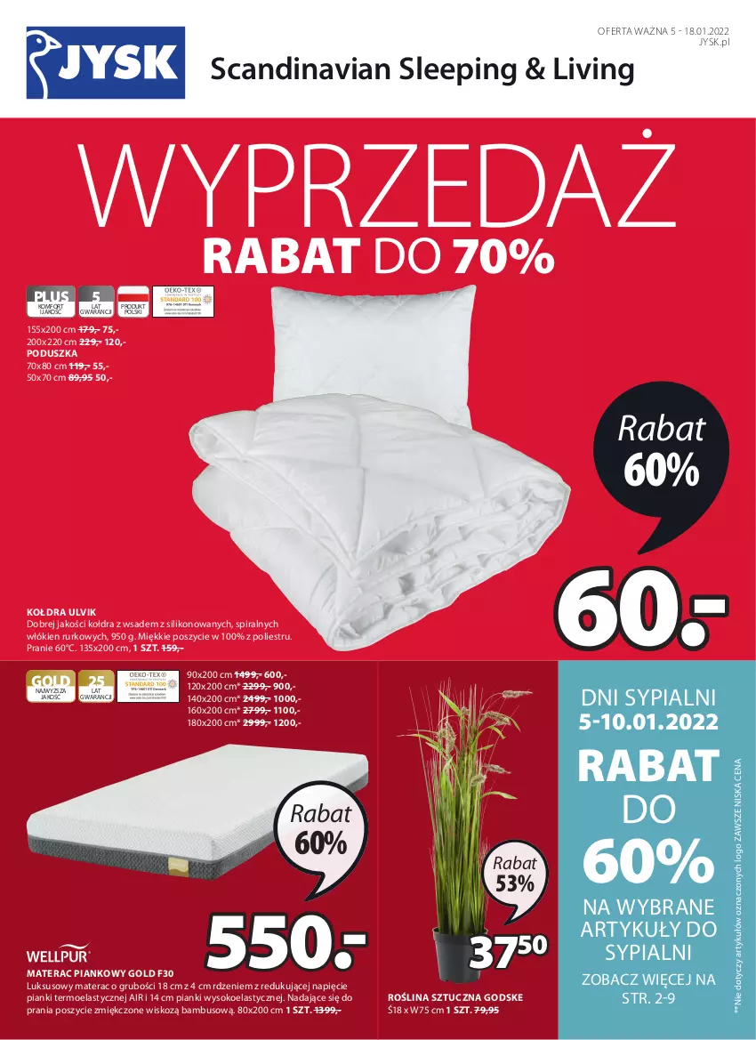 Gazetka promocyjna Jysk - Oferta tygodnia - ważna 05.01 do 18.01.2022 - strona 2 - produkty: Kołdra, Materac, Materac piankowy, Poduszka, Roślina sztuczna, Sok, Tera