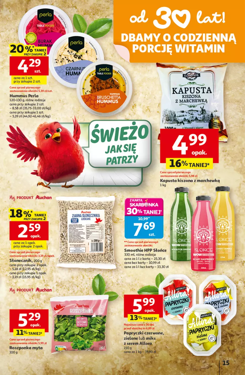 Gazetka promocyjna Auchan - Gazetka 30 Lat Hipermarket Auchan - ważna 12.02 do 18.02.2026 - strona 15 - produkty: HP, Hummus, Mus, Roszponka, Ser, Smoothie