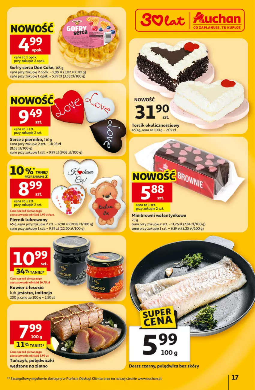 Gazetka promocyjna Auchan - Gazetka 30 Lat Hipermarket Auchan - ważna 12.02 do 18.02.2026 - strona 17 - produkty: Dan Cake, Dorsz, Gofry, Kawior, Piernik, Polędwica, Ser, Sos, Tuńczyk