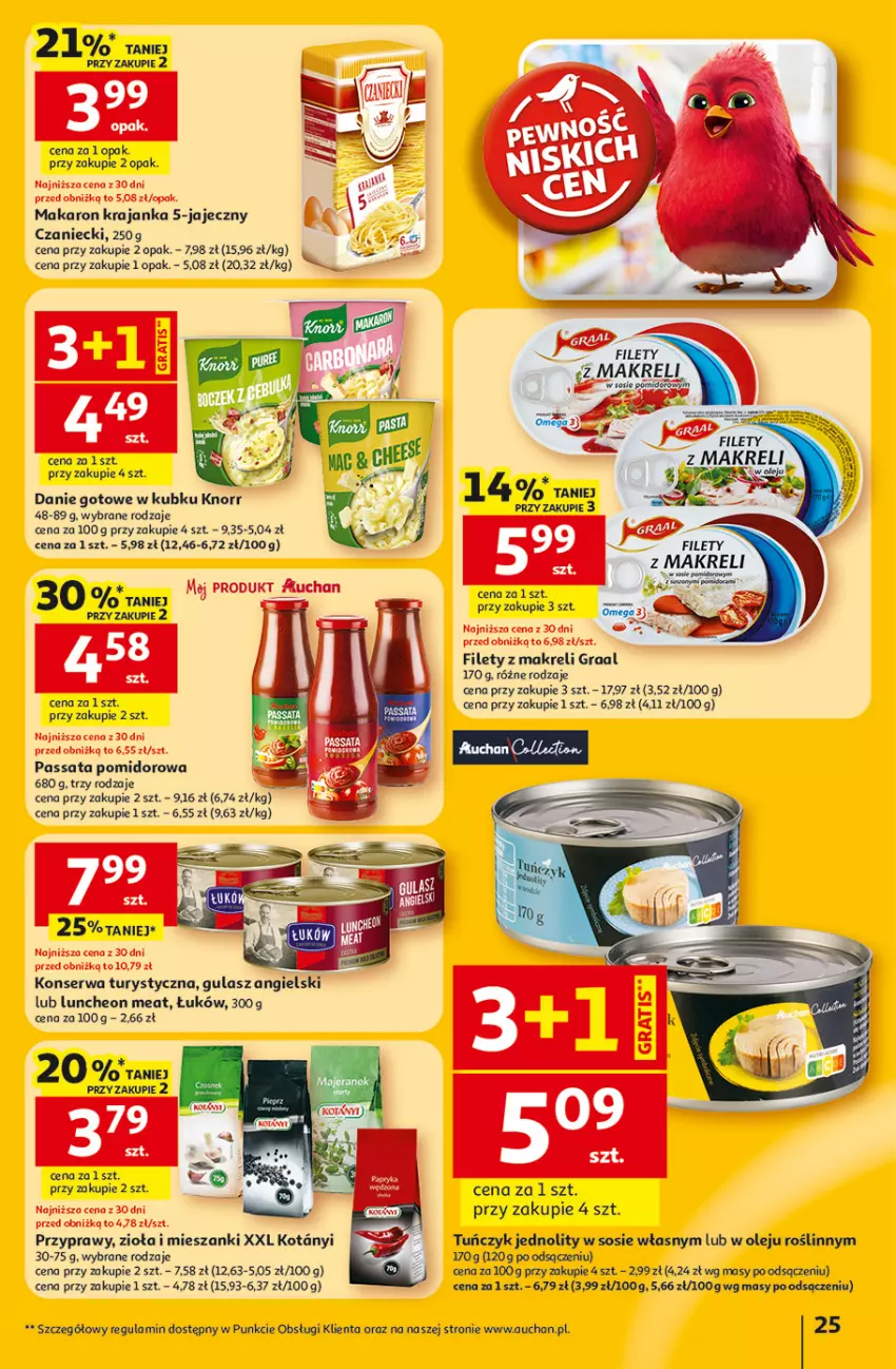 Gazetka promocyjna Auchan - Gazetka 30 Lat Hipermarket Auchan - ważna 12.02 do 18.02.2026 - strona 25 - produkty: Danie gotowe, Gra, Graal, Knorr, Konserwa turystyczna, Makaron, Olej, Przyprawy, Ser, Sos, Tuńczyk