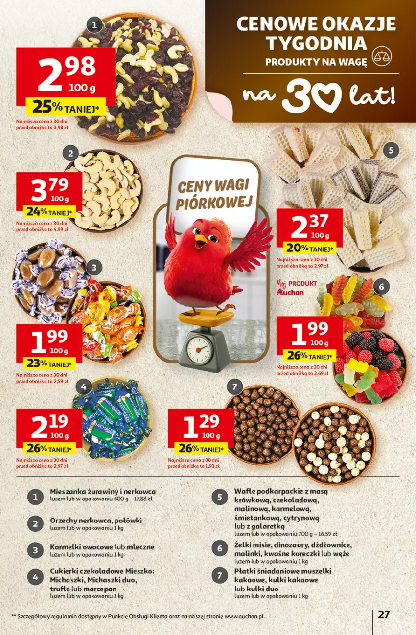 Gazetka promocyjna Auchan - Gazetka 30 Lat Hipermarket Auchan - ważna 12.02 do 18.02.2026 - strona 27 - produkty: Cukier, Cukierki, Cukierki czekoladowe, Danio, Dinozaur, Gala, Kakao, Karp, Mus, Wafle, Wagi