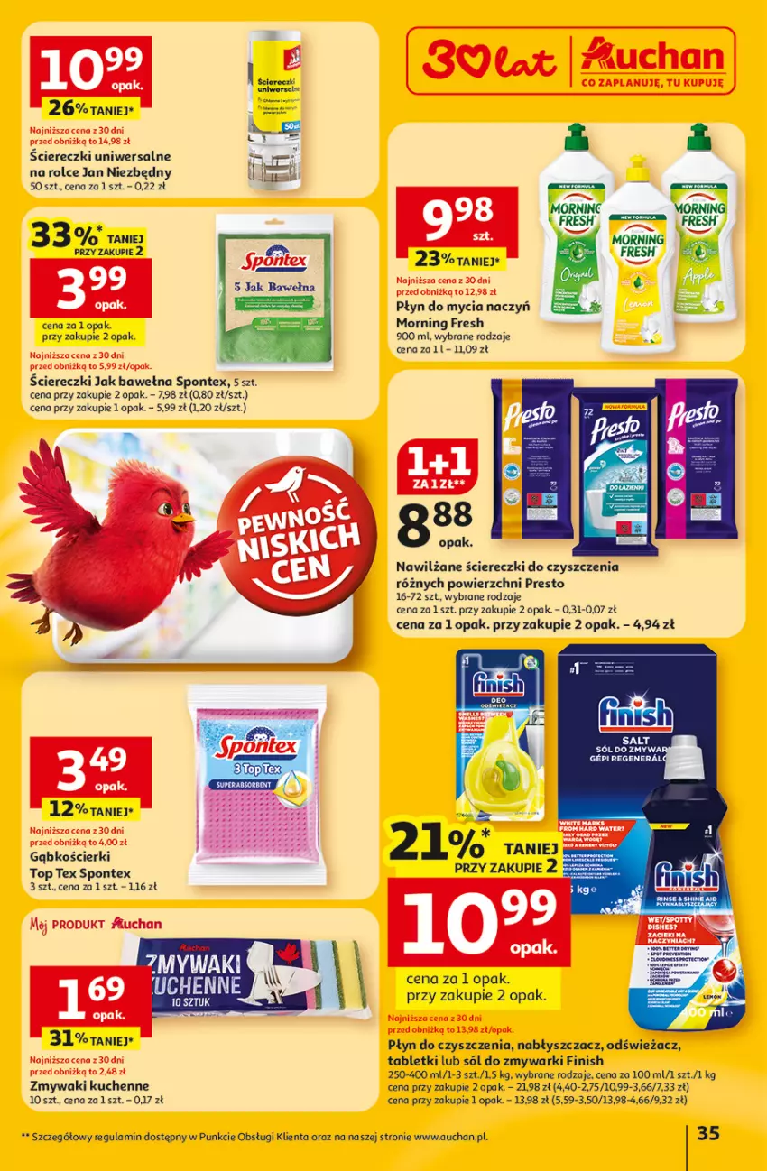 Gazetka promocyjna Auchan - Gazetka 30 Lat Hipermarket Auchan - ważna 12.02 do 18.02.2026 - strona 35 - produkty: Do mycia naczyń, Finish, Jan Niezbędny, Płyn do mycia, Płyn do mycia naczyń, Presto, Sól, Tablet, Top, Wełna, Zmywaki kuchenne, Zmywarki