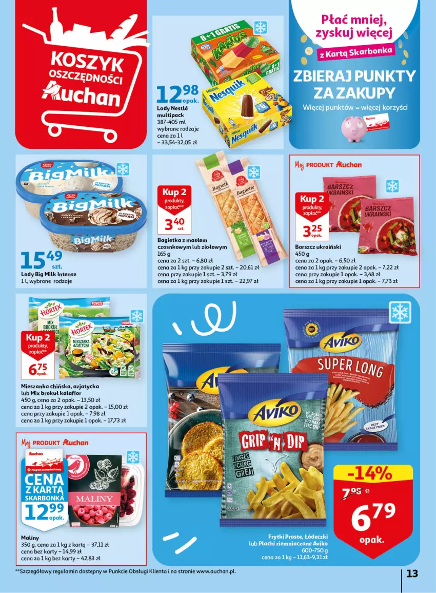 Gazetka promocyjna Auchan - Gazetka Wiosenne korzyści Hipermarket Auchan - ważna 20.04 do 26.04.2023 - strona 13 - produkty: Bagietka, Big Milk, Kalafior, Lody, Maliny