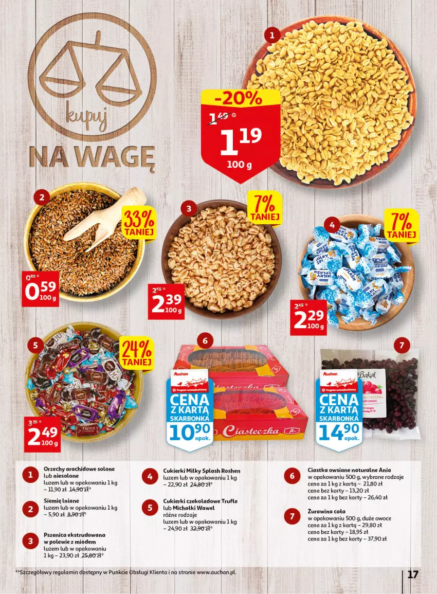 Gazetka promocyjna Auchan - Gazetka Wiosenne korzyści Hipermarket Auchan - ważna 20.04 do 26.04.2023 - strona 17 - produkty: Ciastka, Ciastka owsiane, Cukier, Cukierki, Cukierki czekoladowe, Michałki, Owoce, Wawel