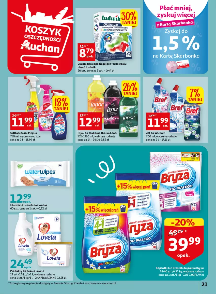 Gazetka promocyjna Auchan - Gazetka Wiosenne korzyści Hipermarket Auchan - ważna 20.04 do 26.04.2023 - strona 21 - produkty: Bref, Chusteczki, Fa, Lenor, Lovela, Ludwik, Odtłuszczacz, Płyn do płukania