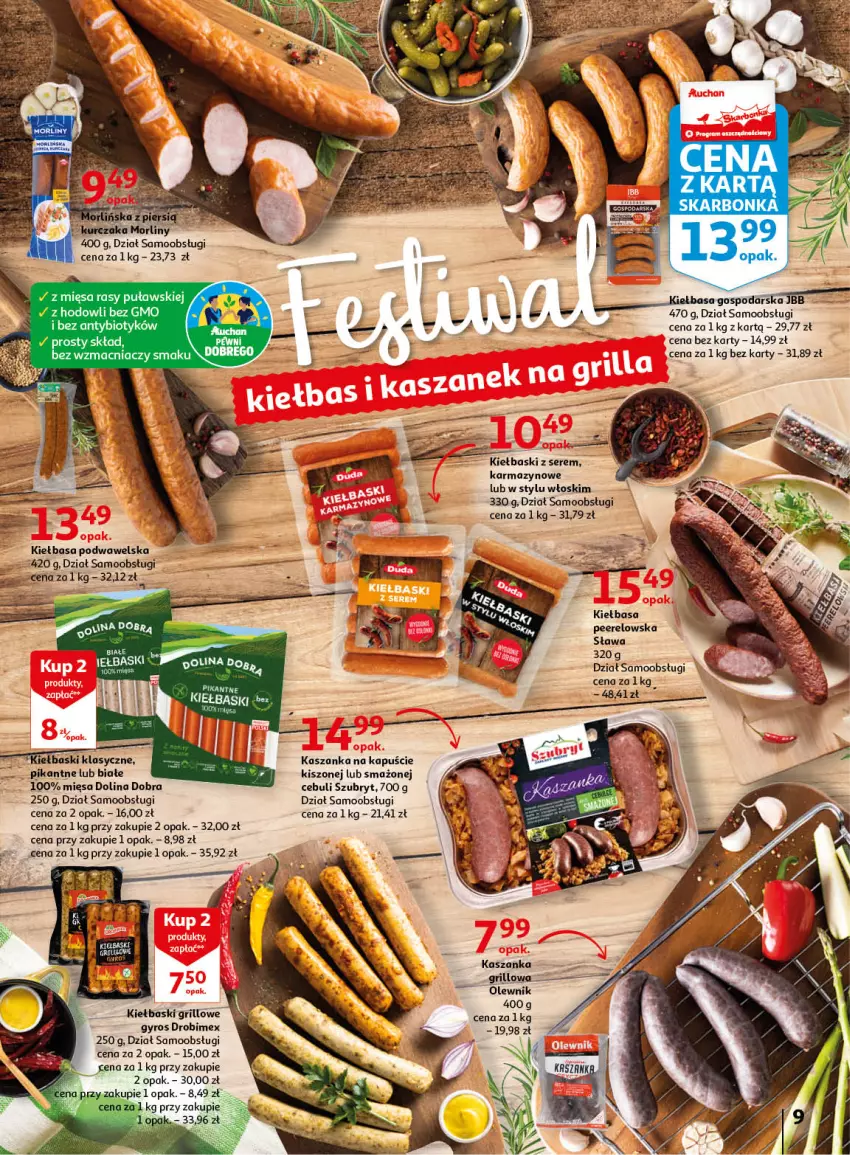 Gazetka promocyjna Auchan - Gazetka Wiosenne korzyści Hipermarket Auchan - ważna 20.04 do 26.04.2023 - strona 9 - produkty: Drobimex, Grill, Gyros, Kasza, Kaszanka, Kiełbasa, Kiełbasa podwawelska, Olewnik, Ser, Szubryt, Wawel