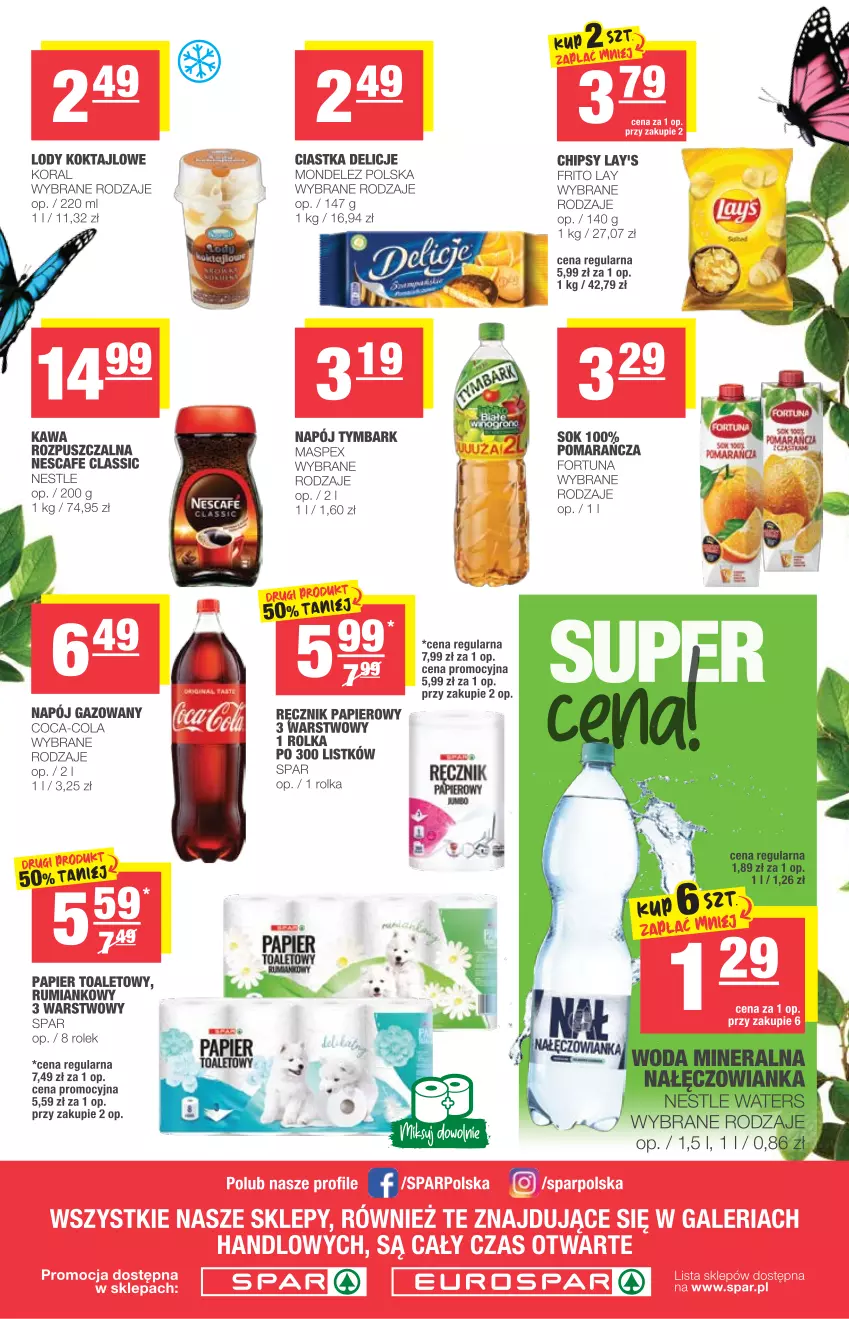 Gazetka promocyjna Spar - Eurospar - ważna 28.04 do 04.05.2021 - strona 4 - produkty: Chipsy, Ciastka, Coca-Cola, Delicje, Fortuna, Kawa, Lody, Napój, Napój gazowany, Papier, Papier toaletowy, Ręcznik, Rum, Sok, Tymbark