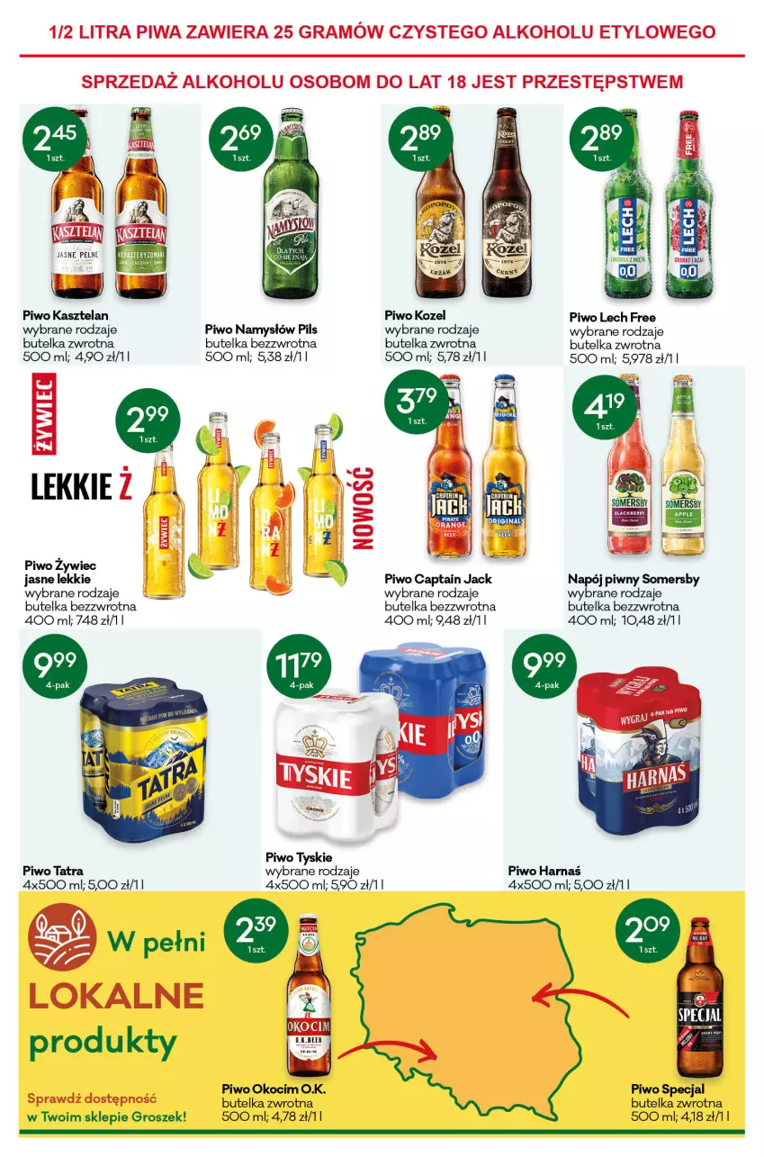 Gazetka promocyjna Groszek - ważna 14.04 do 26.04.2022 - strona 11 - produkty: Captain Jack, Gra, Groszek, Harnaś, Kasztelan, Koc, Kozel, Namysłów, Napój, Okocim, Piwa, Piwo, Somersby, Tatra, Tyskie