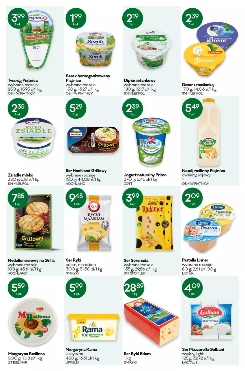 Gazetka promocyjna Groszek - ważna 14.04 do 26.04.2022 - strona 4 - produkty: Deser, Edam, Galbani, Grill, Hochland, Jogurt, Jogurt naturalny, Lion, Lisner, Maasdam, Margaryna, Mleko, Mozzarella, Napój, Napój roślinny, Pastella, Piątnica, Rama, Ser, Serek, Serek homogenizowany, Twaróg, Zott