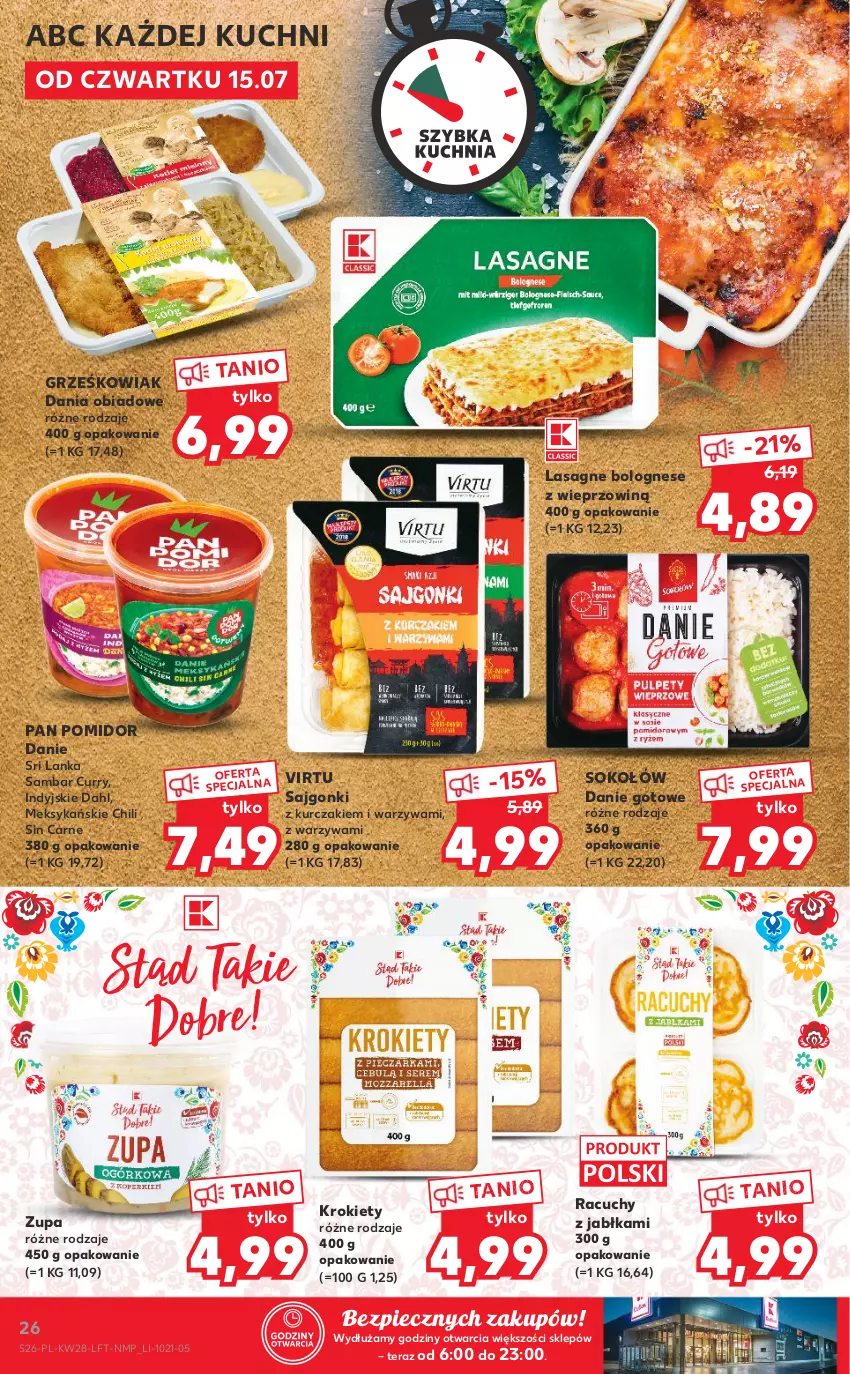 Gazetka promocyjna Kaufland - OFERTA TYGODNIA - ważna 15.07 do 21.07.2021 - strona 26 - produkty: Danie gotowe, Jabłka, Krokiety, Kurczak, Lasagne, Lasagne bolognese, Piec, Sajgonki, Sok, Sokołów, Tera, Virtu, Warzywa, Zupa