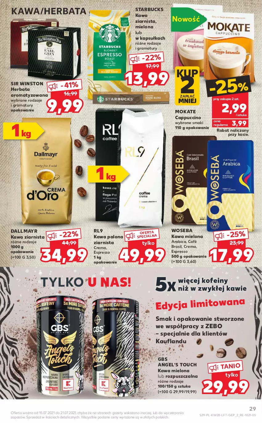 Gazetka promocyjna Kaufland - OFERTA TYGODNIA - ważna 15.07 do 21.07.2021 - strona 29 - produkty: BIC, Cappuccino, Dallmayr, Gra, Herbata, Kawa, Kawa mielona, Kawa ziarnista, Rama, Winston, Woseba