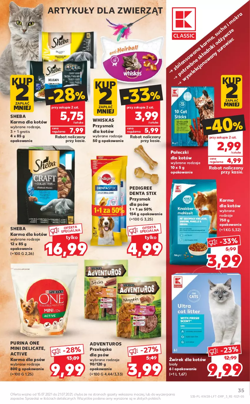 Gazetka promocyjna Kaufland - OFERTA TYGODNIA - ważna 15.07 do 21.07.2021 - strona 35 - produkty: Adventuros, Gra, Pedigree, Przekąska dla psów, Pur, Purina, Sheba, Whiskas