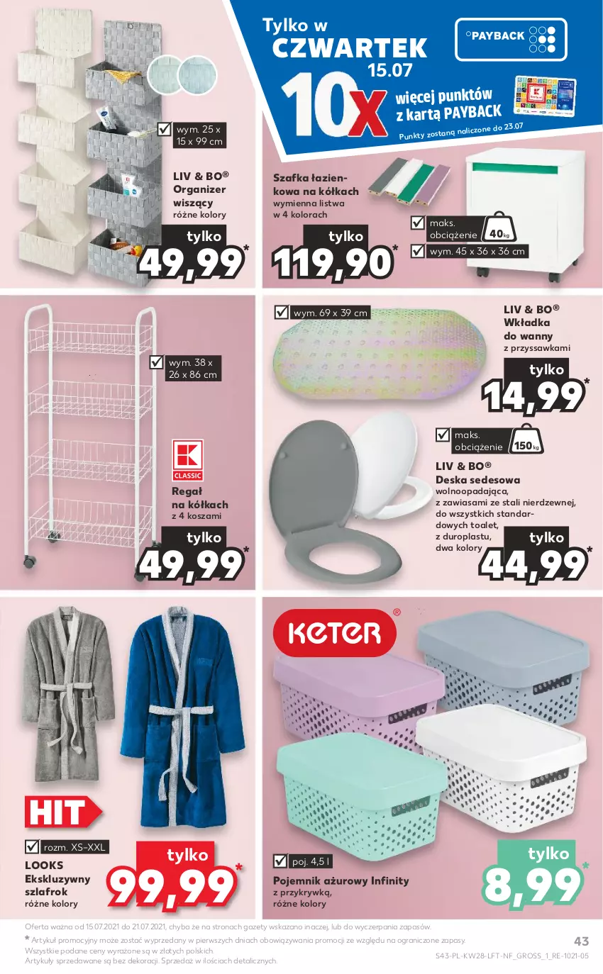 Gazetka promocyjna Kaufland - OFERTA TYGODNIA - ważna 15.07 do 21.07.2021 - strona 43 - produkty: Deska sedesowa, Gra, Kosz, Listwa, Organizer, Pojemnik, Regał, Szafka, Szafka łazienkowa, Szlafrok