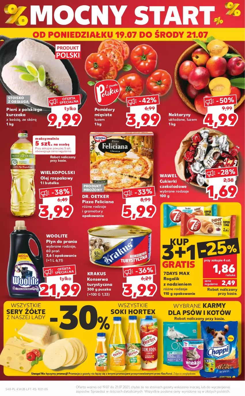 Gazetka promocyjna Kaufland - OFERTA TYGODNIA - ważna 15.07 do 21.07.2021 - strona 48 - produkty: Cukier, Cukierki, Cukierki czekoladowe, Dr. Oetker, Feliciana, Gra, Hortex, Konserwa turystyczna, Krakus, Kurczak, Nektar, Olej, Olej rzepakowy, Pizza, Płyn do prania, Pomidory, Rama, Rogal, Ser, Sok, Waga, Wawel, Woolite