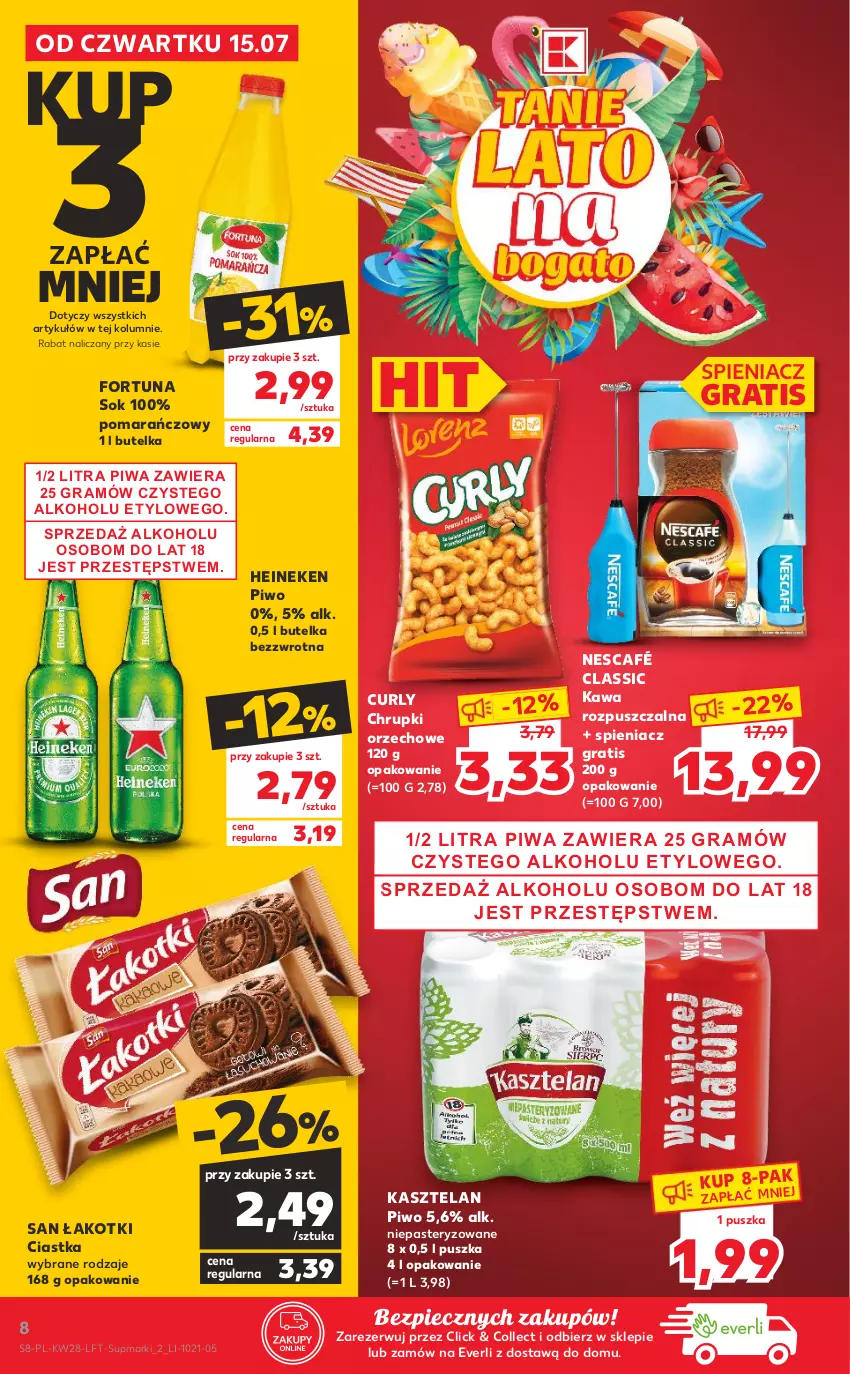 Gazetka promocyjna Kaufland - OFERTA TYGODNIA - ważna 15.07 do 21.07.2021 - strona 8 - produkty: Chrupki, Ciastka, Fortuna, Gra, Heineken, Kasztelan, Kawa, Kawa rozpuszczalna, Nescafé, Piec, Piwa, Piwo, Sok