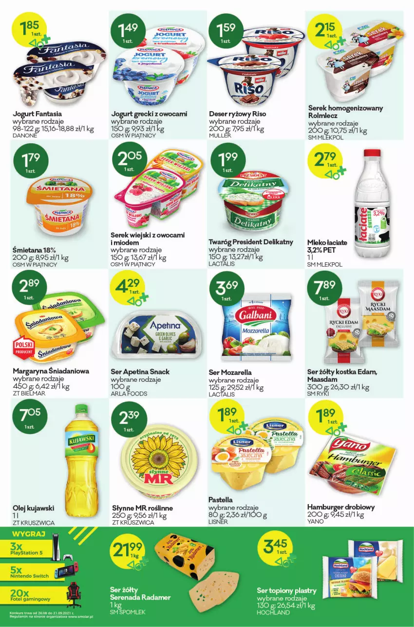 Gazetka promocyjna Groszek - Gazetka - ważna 26.08 do 07.09.2021 - strona 4 - produkty: Amol, Burger, Danio, Danone, Deser, Edam, Fa, Fanta, Gra, Hamburger, Kujawski, Lisner, Maasdam, Margaryna, Mleko, Mola, Nintendo Switch, Olej, Pastella, PlayStation, PlayStation 5, Rolmlecz, Ryż, Ser, Serek, Serek homogenizowany, Serek wiejski, Słynne, Twaróg