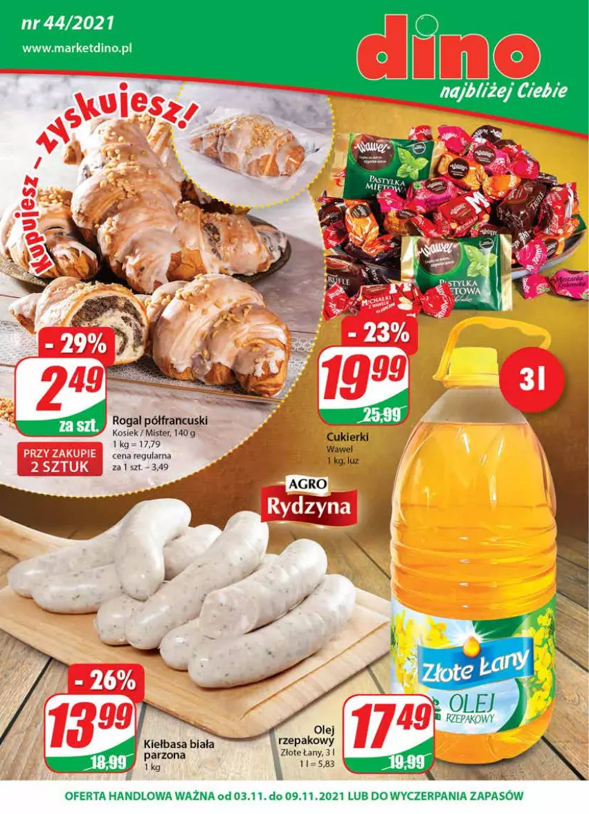 Gazetka promocyjna Dino - Gazetka - ważna 03.11 do 09.11.2021 - strona 1 - produkty: Cukier, Cukierki, JBL, Kiełbasa, Kiełbasa biała, Olej, Wawel