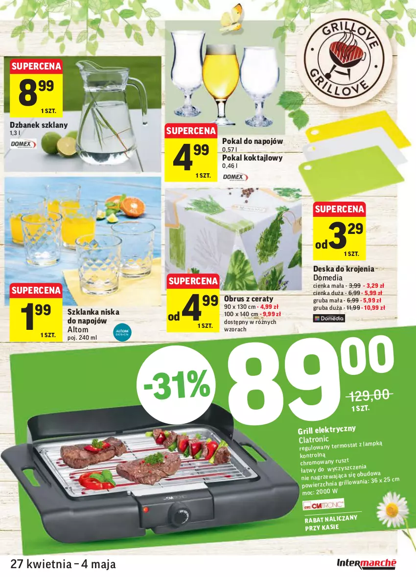 Gazetka promocyjna Intermarche - Grill majowy - ważna 27.04 do 04.05.2021 - strona 13 - produkty: Deska do krojenia, Dzbanek, Grill, Obrus, Szklanka