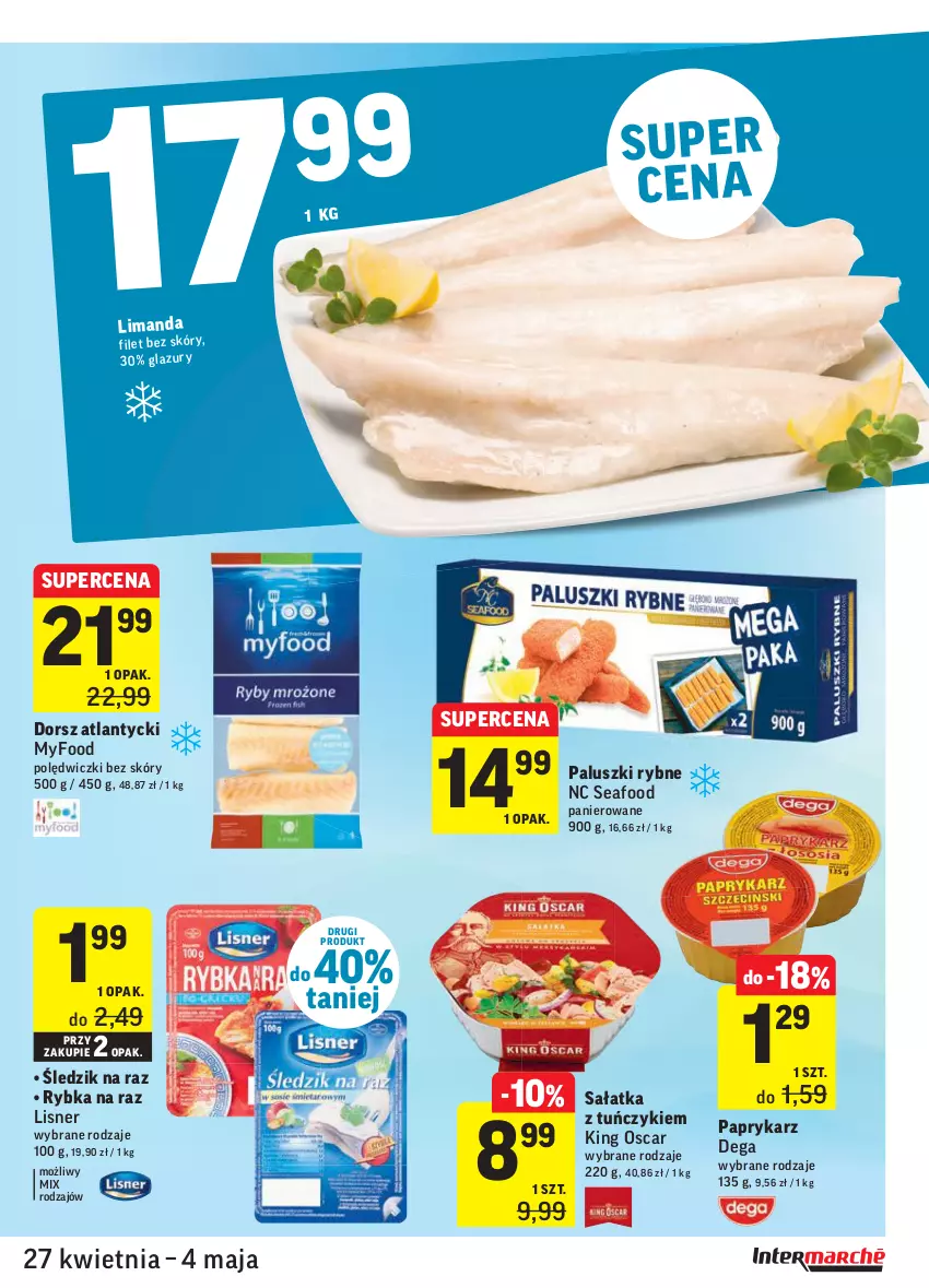 Gazetka promocyjna Intermarche - Grill majowy - ważna 27.04 do 04.05.2021 - strona 29 - produkty: Dega, Dorsz, Lisner, Paluszki rybne, Papryka, Paprykarz, Rybka na raz, Sałat, Sałatka, Tuńczyk