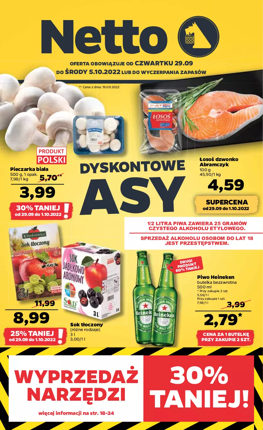 Gazetka promocyjna Netto - Artykuły spożywcze - ważna 29.09 do 05.10.2022 - strona 1 - produkty: Gra, Heineken, Piec, Pieczarka, Piwa, Piwo, Sok