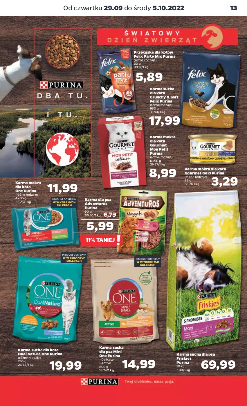 Gazetka promocyjna Netto - Artykuły spożywcze - ważna 29.09 do 05.10.2022 - strona 13 - produkty: Adventuros, Felix, Friskies, Gourmet Gold, Przekąska dla kotów, Pur, Purina