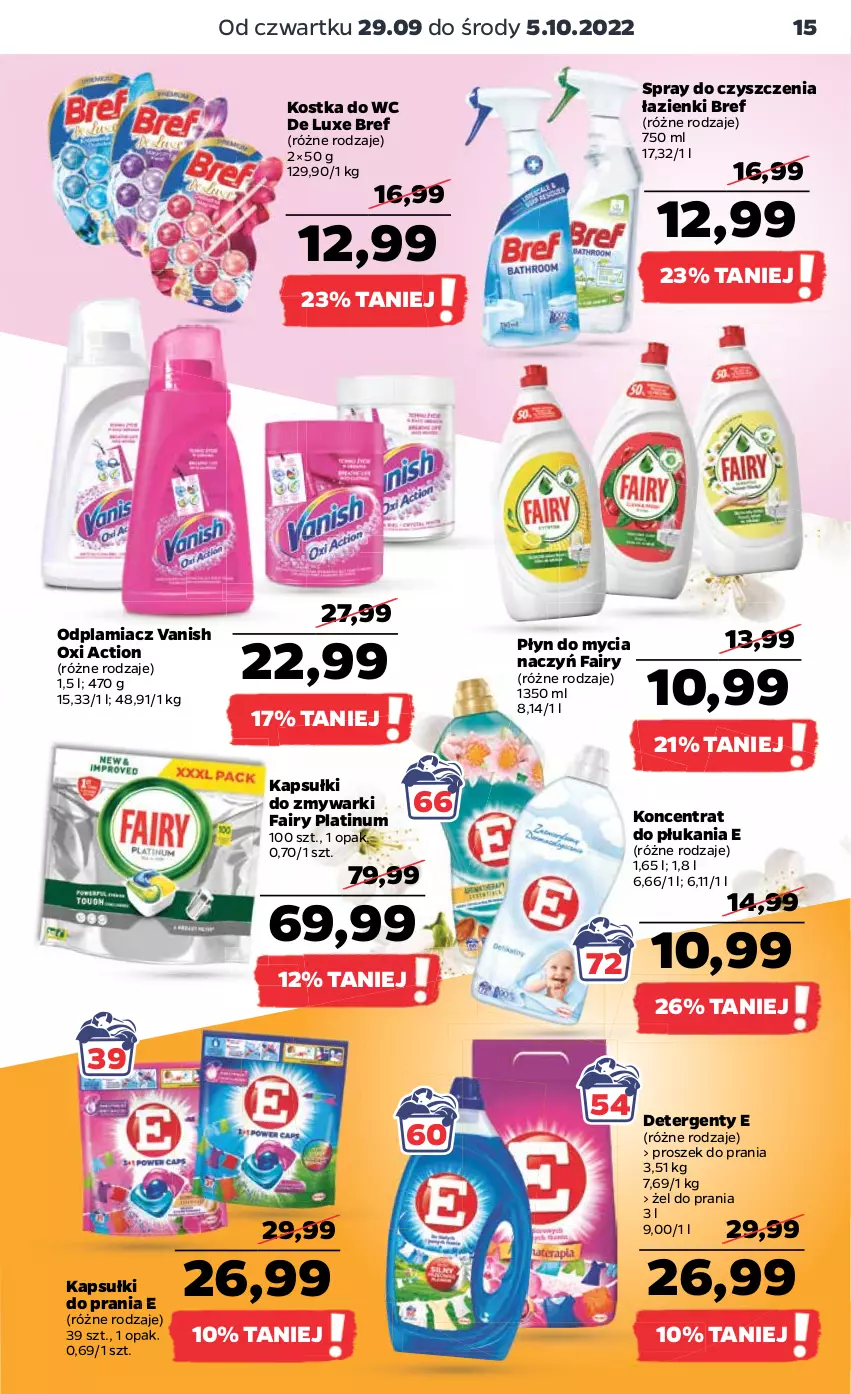 Gazetka promocyjna Netto - Artykuły spożywcze - ważna 29.09 do 05.10.2022 - strona 15 - produkty: Bref, Do mycia naczyń, Fa, Fairy, Kapsułki do prania, Kostka do wc, Odplamiacz, Płyn do mycia, Płyn do mycia naczyń, Proszek do prania, Spray do czyszczenia, Vanish, Zmywarki