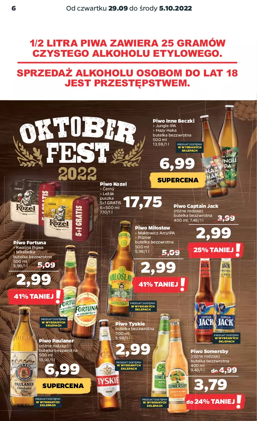 Gazetka promocyjna Netto - Artykuły spożywcze - ważna 29.09 do 05.10.2022 - strona 6 - produkty: Captain Jack, Fortuna, Gra, Kozel, Piwa, Piwo, Somersby, Tyskie