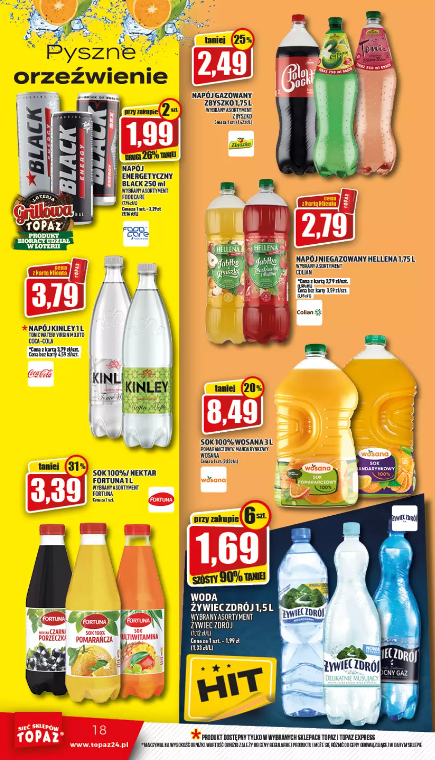 Gazetka promocyjna Topaz - Gazetka - ważna 19.05 do 25.05.2022 - strona 18 - produkty: Dada, Fortuna, Gin, Hellena, K2, Lack, Napój, Napój niegazowany, Nektar, Por, Sok, Top, Wosana