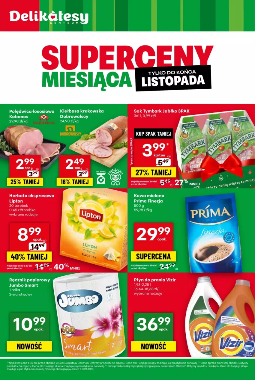 Gazetka promocyjna Delikatesy Centrum - Ulotka Superceny Miesiąca Listopad DC45-DC46-DC47-DC48 - ważna 01.11 do 30.11.2025 - strona 1 - produkty: Herbata, Płyn do prania, Sok, Top, Torebka, Tymbark, Vizir