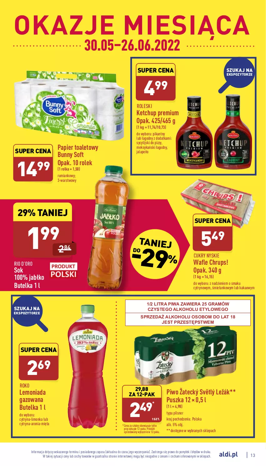 Gazetka promocyjna Aldi - Pełny katalog - ważna 06.06 do 11.06.2022 - strona 13 - produkty: Aronia, Gra, Kakao, Ketchup, Lemoniada, Limonka, Mięta, Papier, Papier toaletowy, Piwa, Piwo, Rum, Sok, Wafle